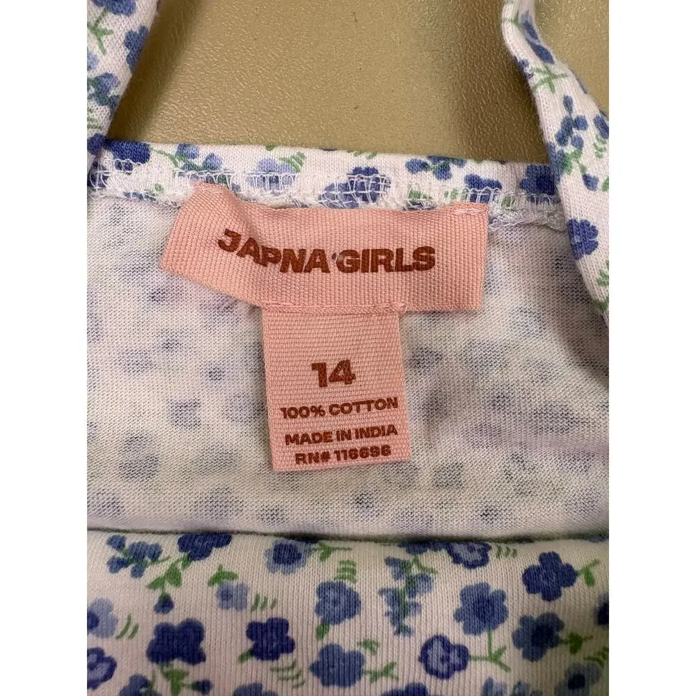Japna Girls 2-Piece Cami Tank Top Set Size 14 Blue Floral & White NWT